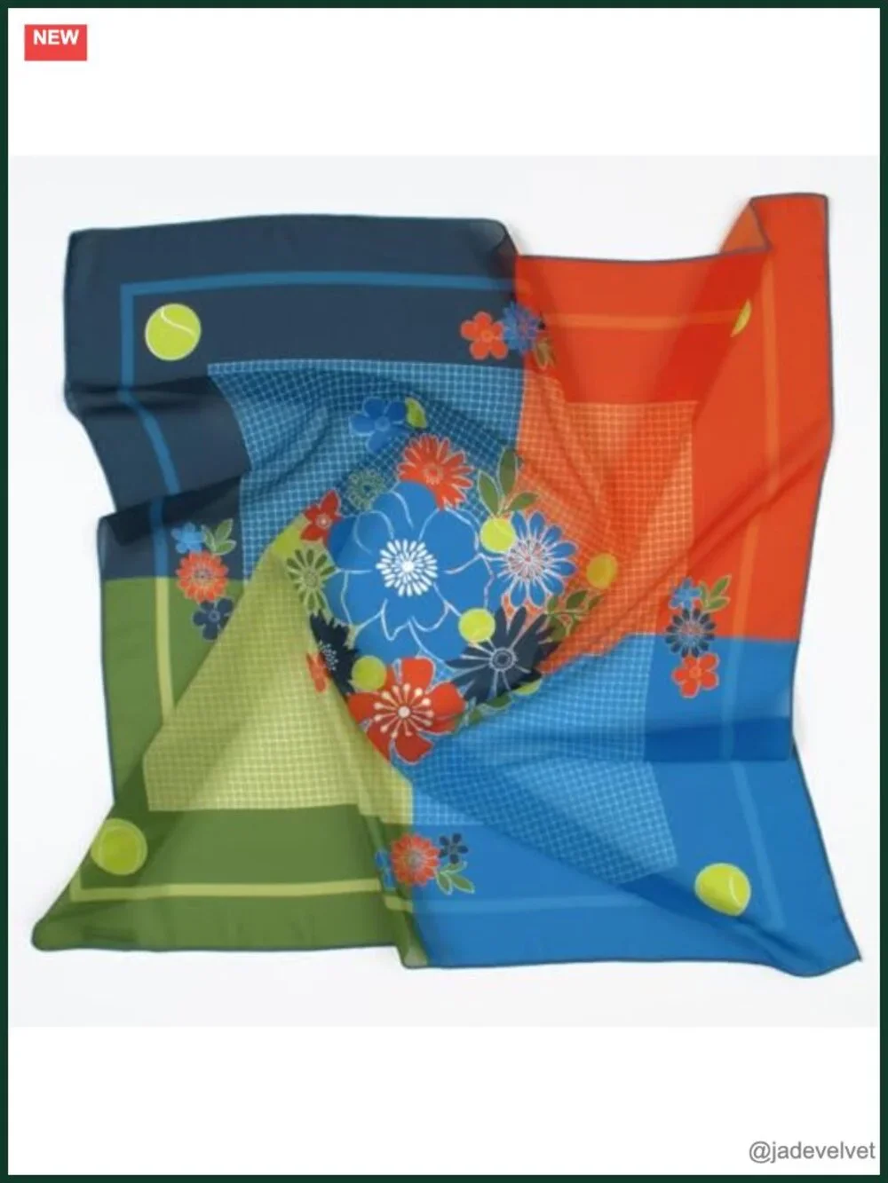 Square Floral Scarf 100% Polyester Silk-Like Tennis Theme Neck Scarf